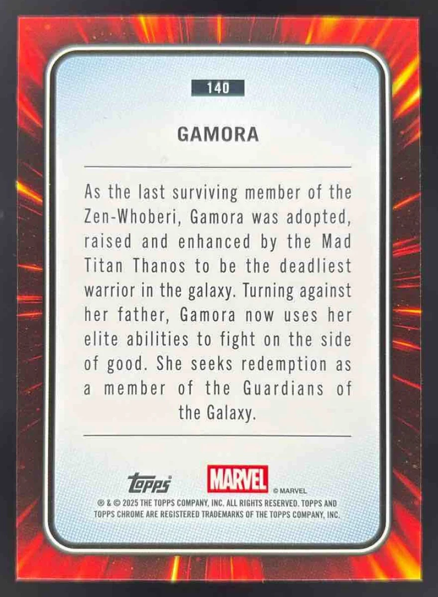 2025 Topps Chrome Marvel Sapphire Aqua Sapphire Refractor #140 Gamora /75 - Image 2