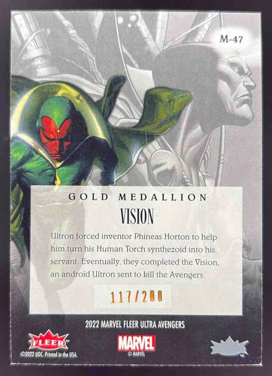 2022 Fleer Ultra Marvel Avengers Medallions Gold #M-47 Vision /200 - Image 2