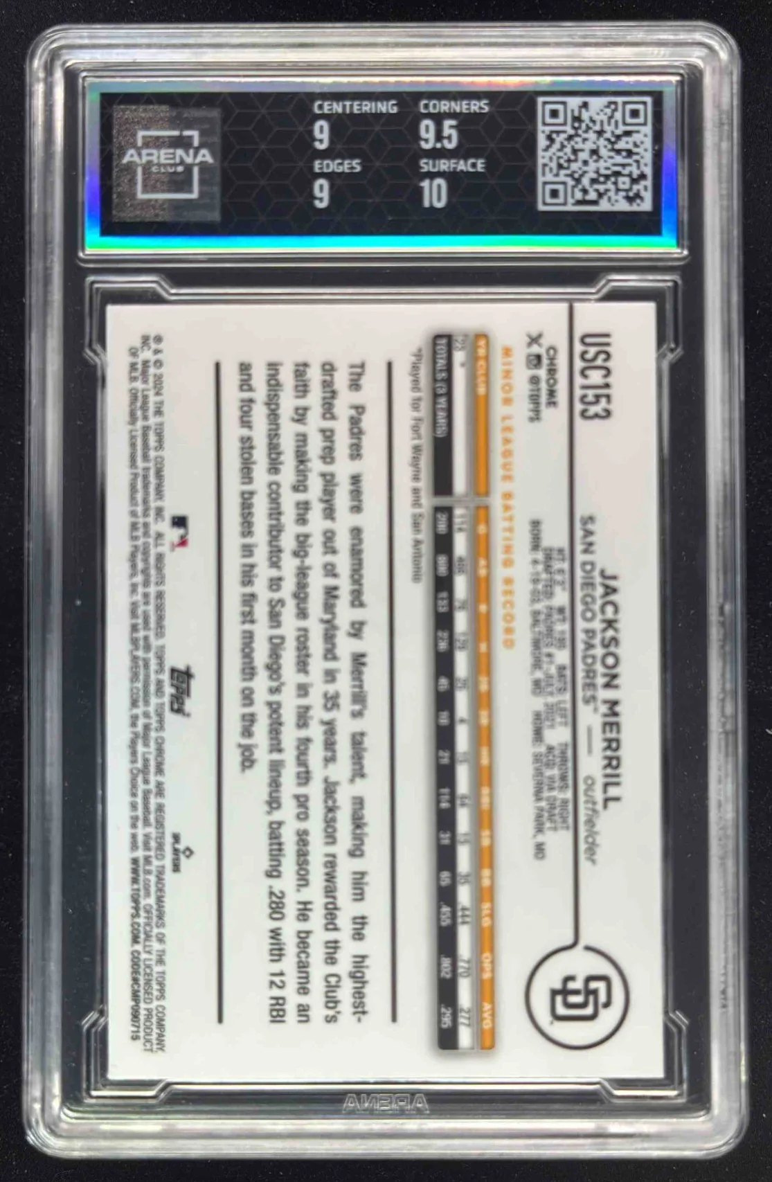 2024 Topps Chrome Update Negative #USC153 Jackson Merrill RC Arena Club 9.5 - Image 2