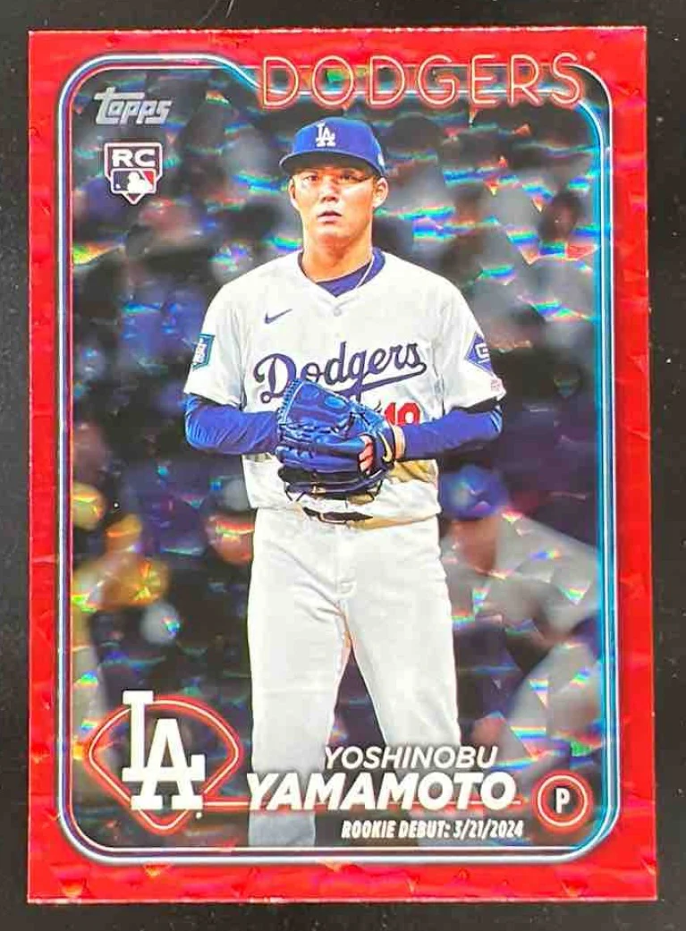 2024 Topps Update Red Crackle Foilboard #US149 Yoshinobu Yamamoto RC /199