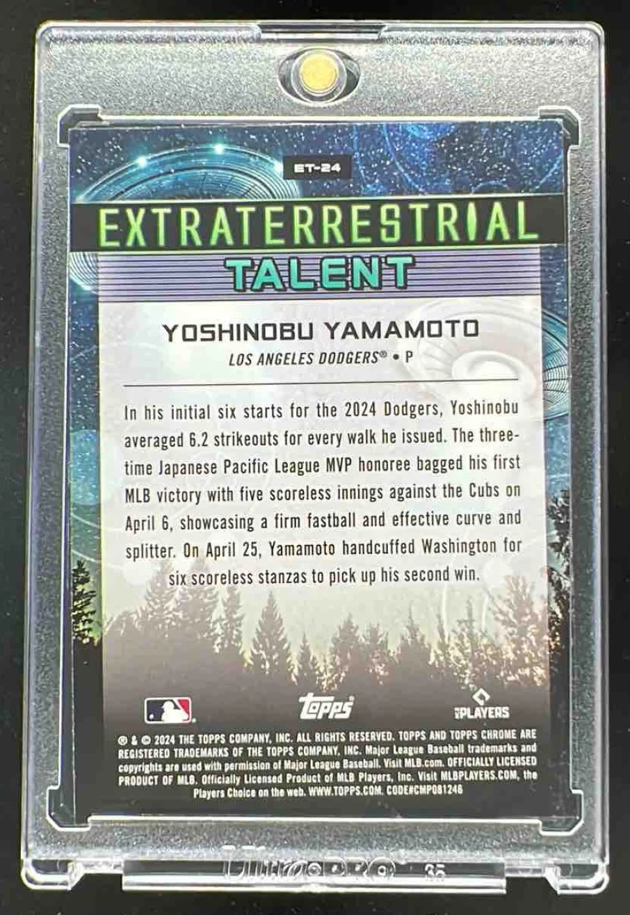 2024 Topps Cosmic Chrome ET Orange Galactic Yoshinobu Yamamoto RC /25 - Image 2