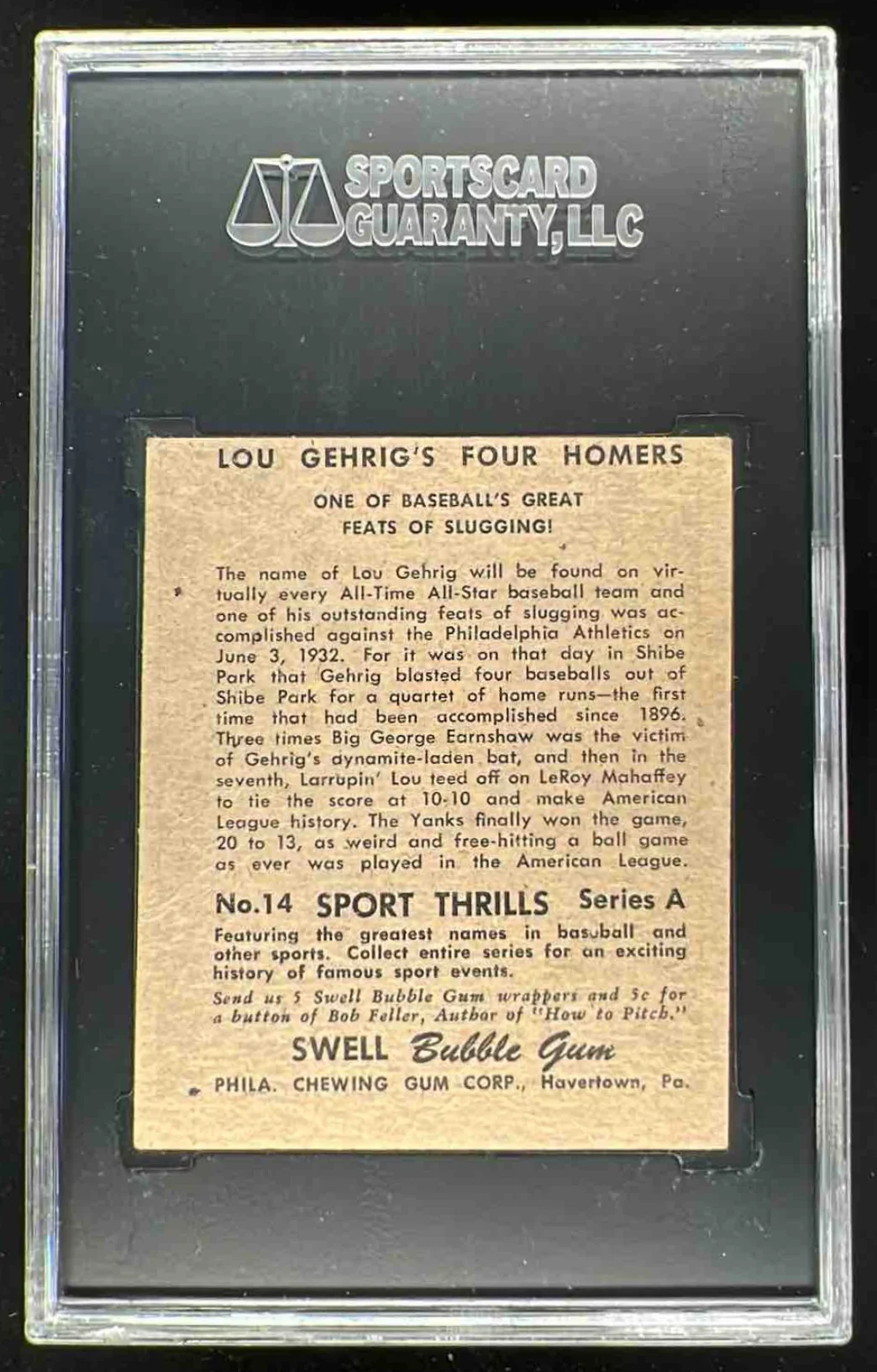 1948 Swell Sport Thrills #14 Great Slugging!: Lou Gehrig s Four Homers SGC 1 - Image 2