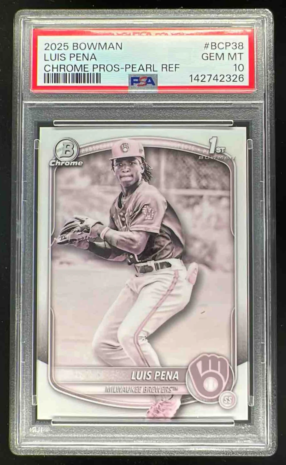 2025 Bowman Chrome Prospects Pearl Refractor #BCP-38 Luis Pena RC PSA 10