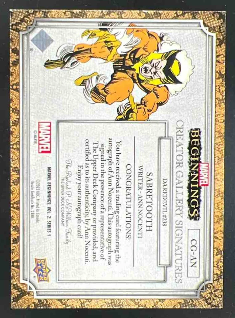 2022 Upper Deck Marvel Creator Gallery Nocenti Sabretooth Daredevil #238 Auto - Image 2