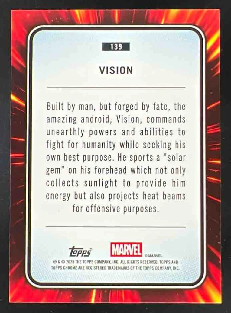 2025 Topps Chrome Marvel Sapphire Gold Sapphire Refractor #139 Vision /50 - Image 2