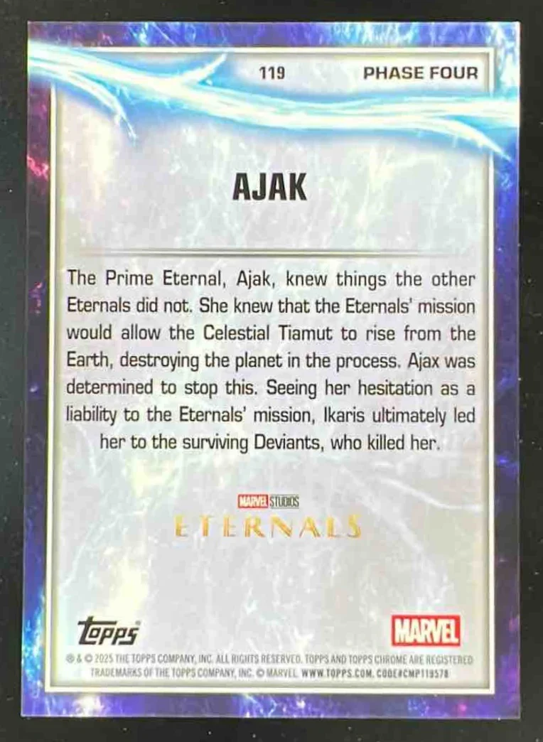 2025 Topps Chrome Marvel Studios Orange Refractor #119 Ajak /25 - Image 2