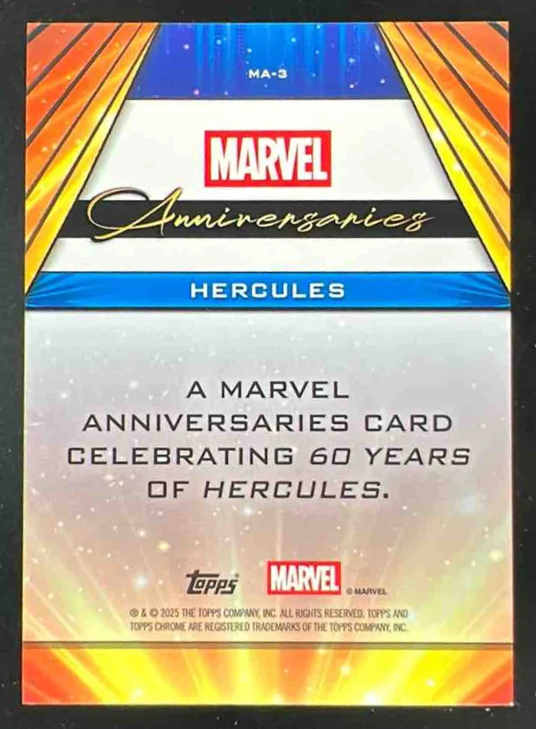 2025 Topps Chrome Marvel Marvel Gold Wave Refractor #MA-3 Hercules /50 - Image 2