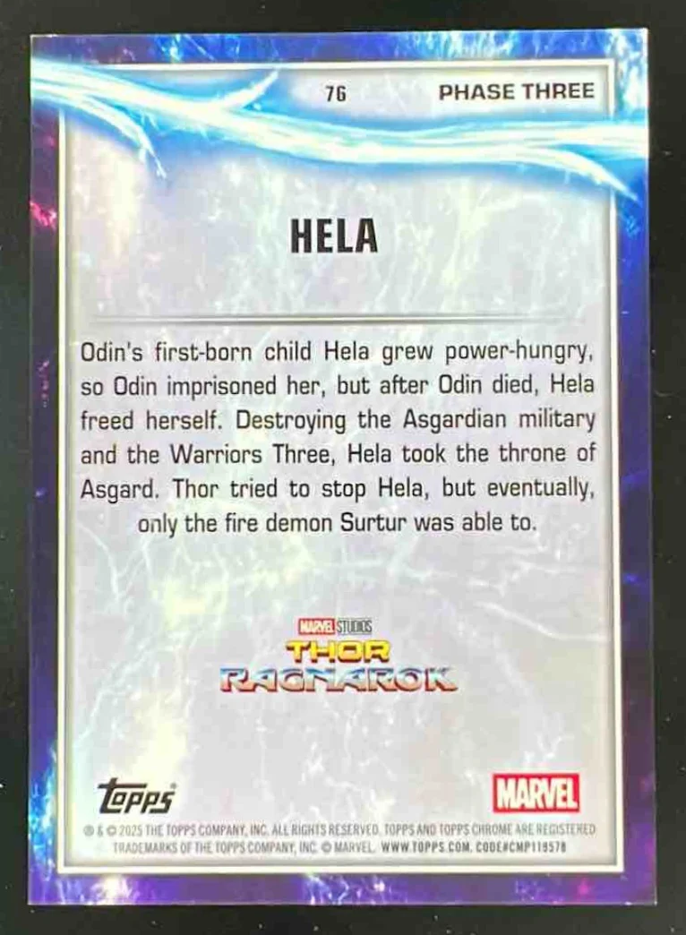 2025 Topps Chrome Marvel Studios Orange Refractor #76 Hela /25 - Image 2