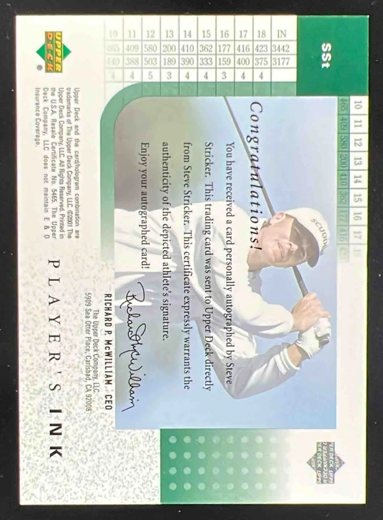 2001 Upper Deck Player's Ink #SSt Steve Stricker Auto - Image 2