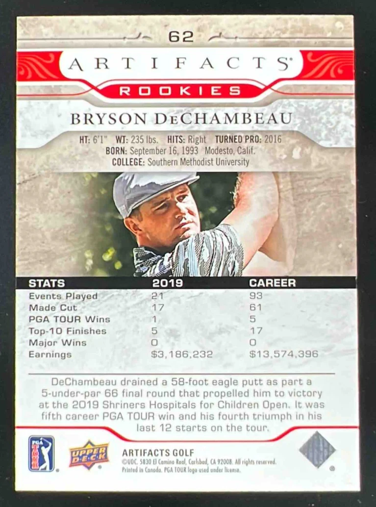 2021 Upper Deck Artifacts Red #62 Bryson DeChambeau /199 - Image 2