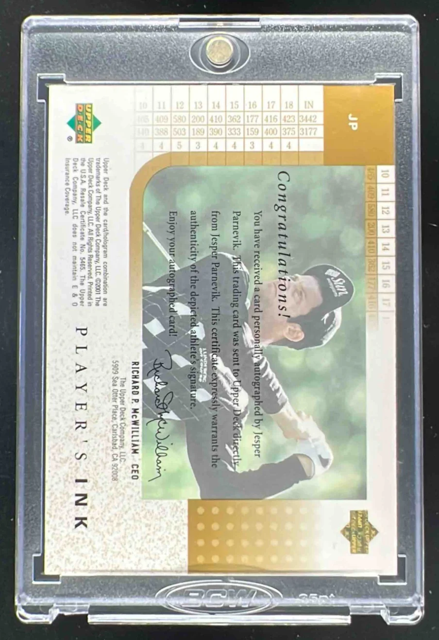 2001 Upper Deck Player's Ink Gold #JP Jesper Parnevik Auto /25 - Image 2