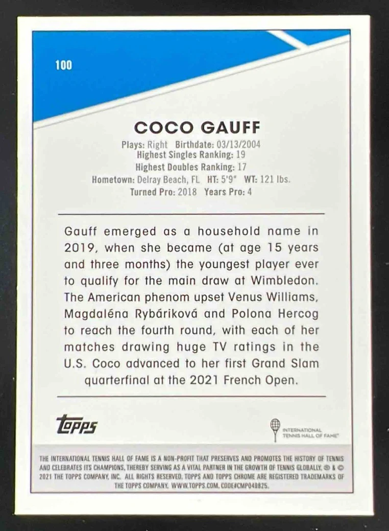 2021 Topps Chrome Black & White Mini Diamond #100 Coco Gauff - Image 2
