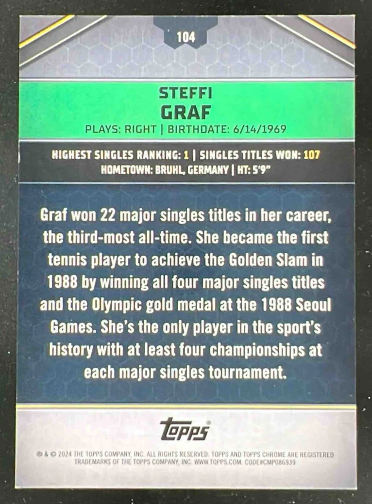 2024 Topps Graphite Pink Refractor #104 Steffi Graf /15 - Image 2