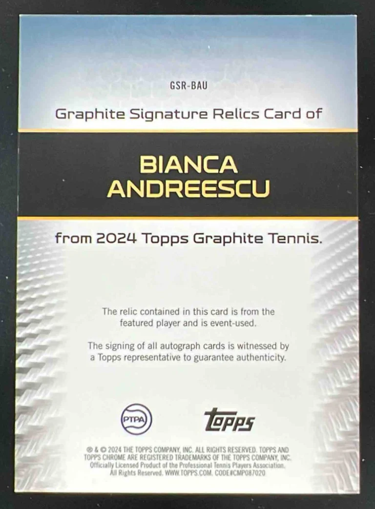 2024 Topps Graphite Graphite Relics Blue #GSR-BAU Bianca Andreescu Auto /50 - Image 2