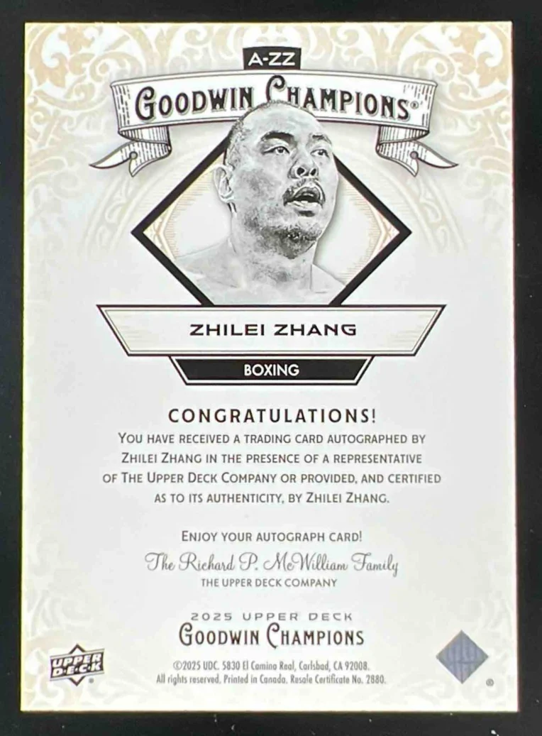 2025 Upper Deck Goodwin Champions Autographs #A-ZZ Zhilei Zhang Autograph Auto - Image 2