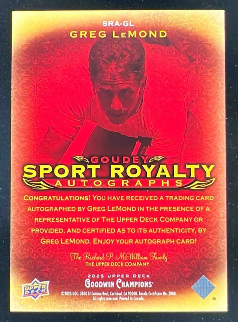 2025 Upper Deck Goodwin Champions Goudey Sport Royalty #SRA-GL Greg LeMond Auto - Image 2