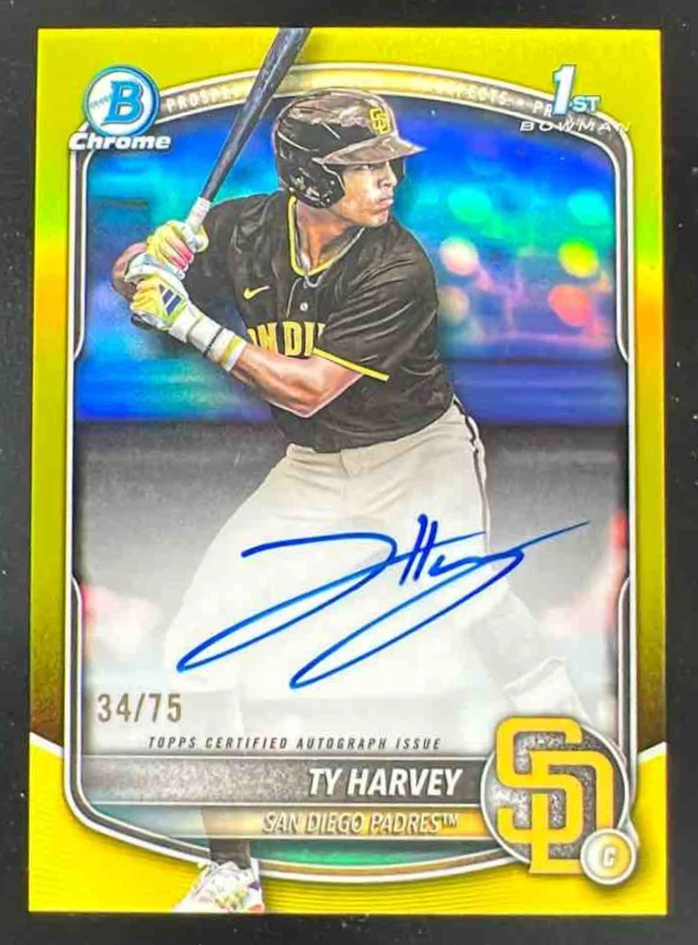 2025 Bowman Draft Chrome Prospect Yellow #CPA-TH Ty Harvey RC Auto /75