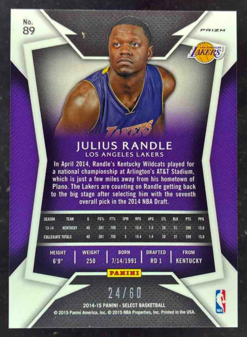 2014-15 Panini Select Prizms Orange #89 Julius Randle RC /60 - Image 2