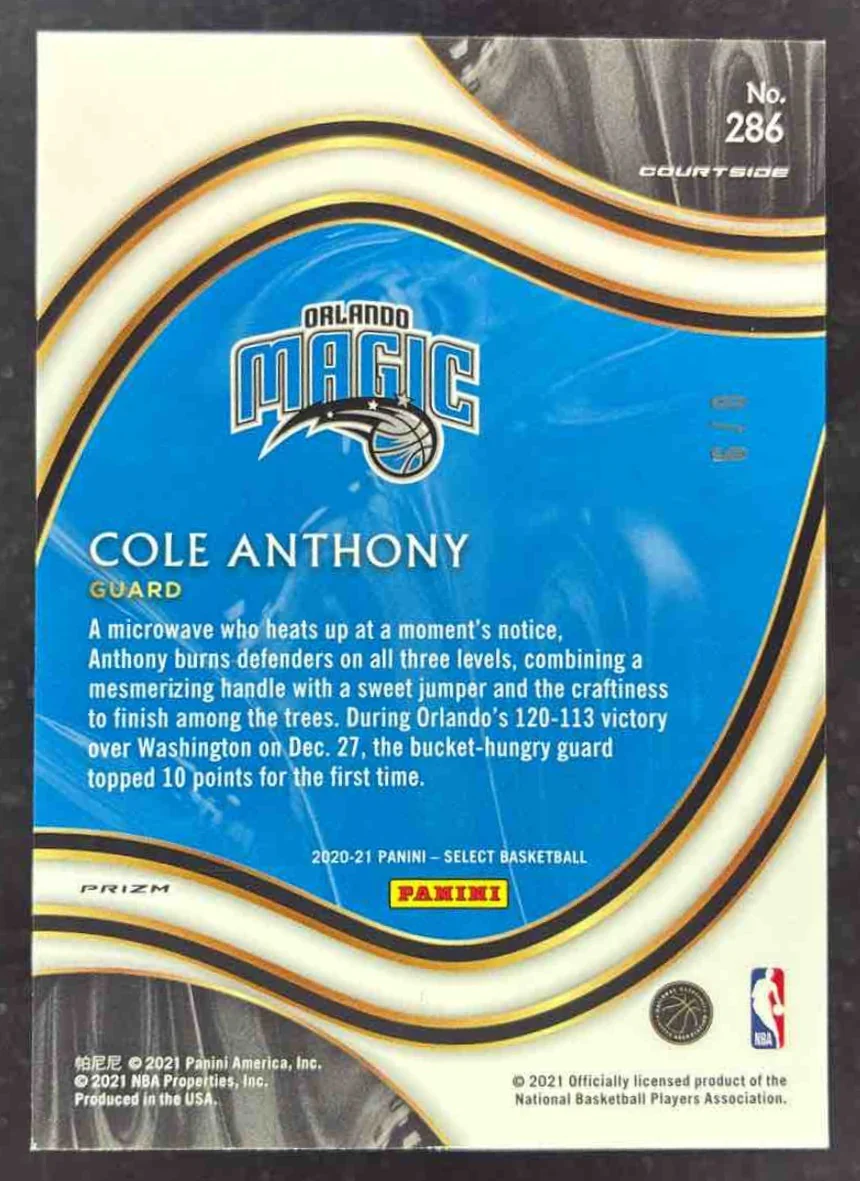 2020-21 Panini Select Lucky Envelopes #286 Cole Anthony RC Courtside /8 - Image 2