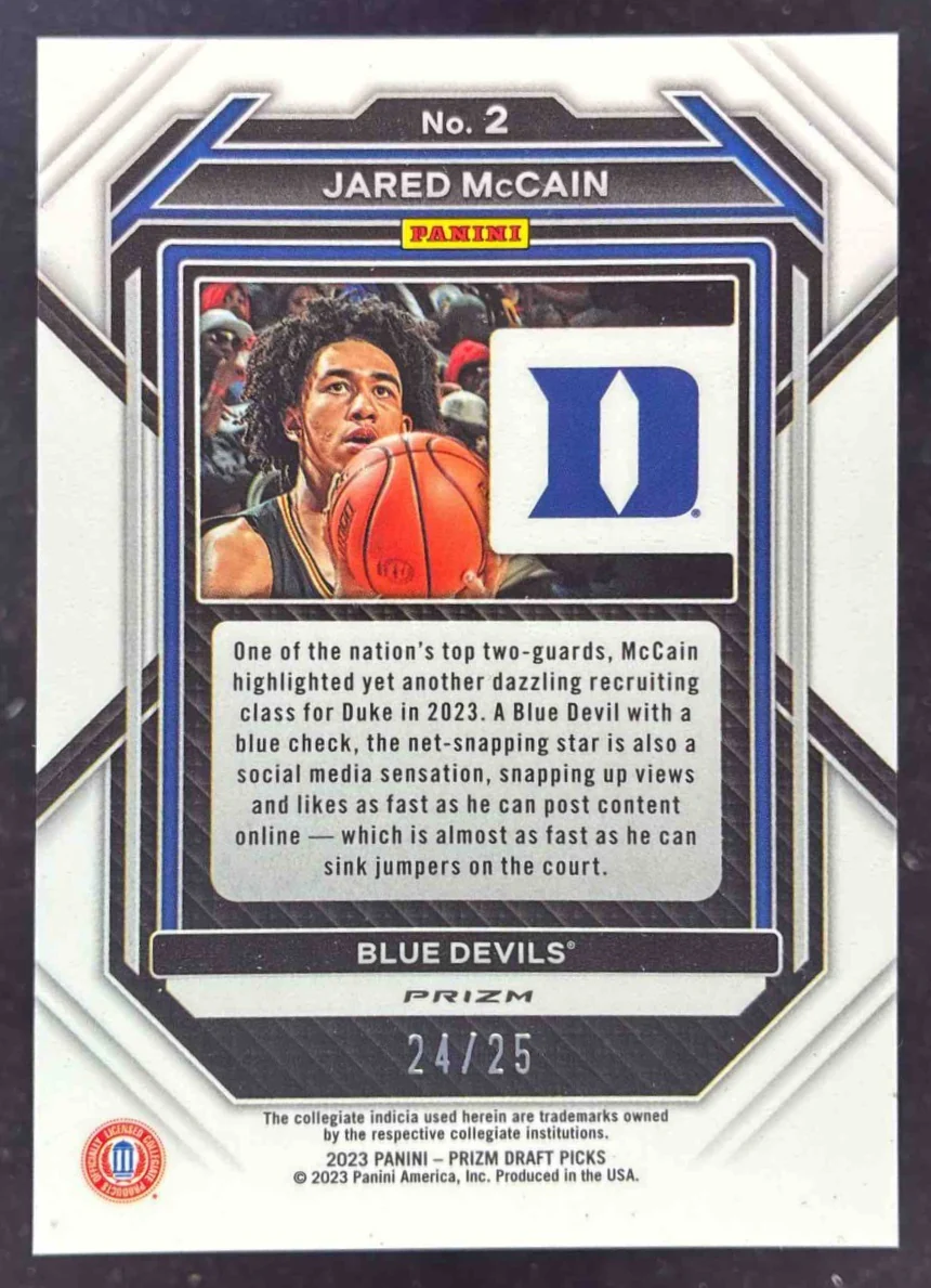 2023-24 Panini Prizm Draft Picks Rated Prospect Mojo #2 Jared McCain /25 - Image 2