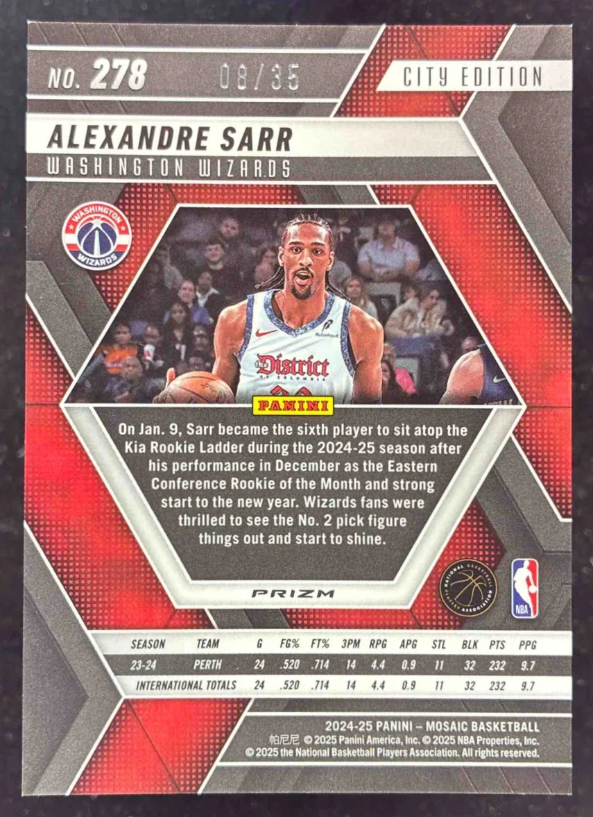 2024-25 Panini Mosaic International Blue #278 Alexandre Sarr City Edition /35 - Image 2