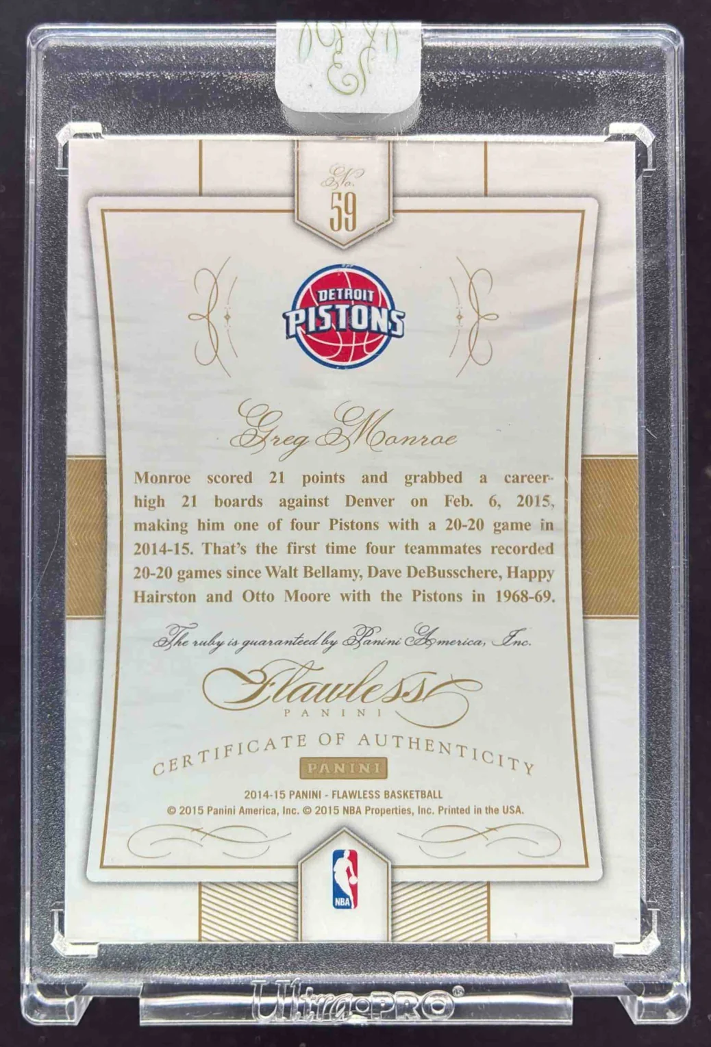 2014-15 Panini Flawless Ruby #59 Greg Monroe /15 - Image 2