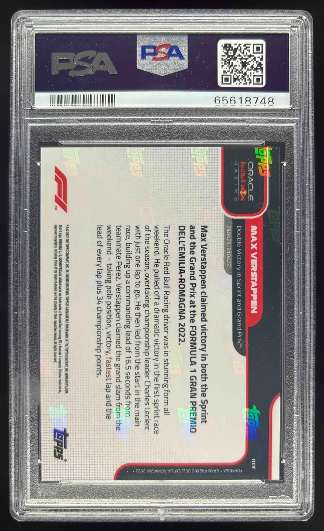 2022 Topps Now Formula 1 #013 Max Verstappen PSA 10 - Image 2