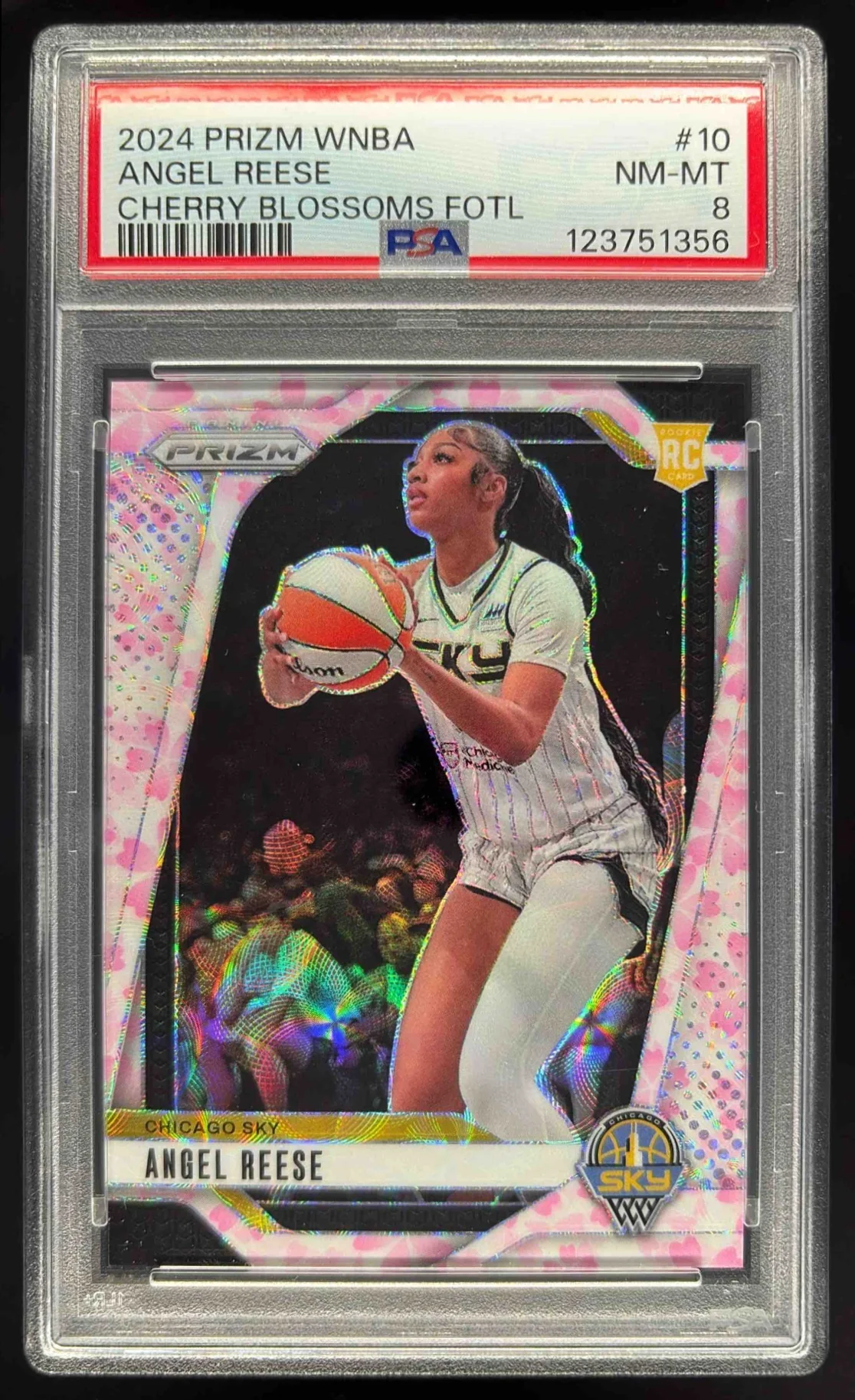 2024 Panini WNBA Prizm Cherry Blossom Prizm FOTL #10 Angel Reese RC /20 PSA 8