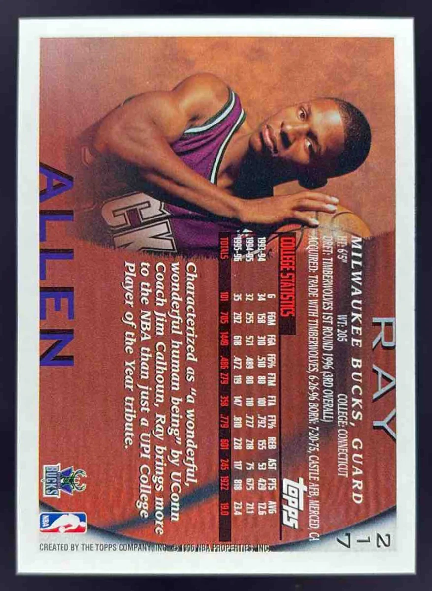 1996-97 Topps NBA at 50 #217 Ray Allen RC - Image 2