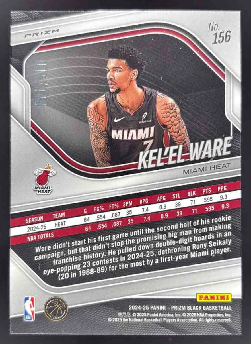 2024-25 Panini Prizm Black Purple Ice Prizms #156 Kel'el Ware RC /149 - Image 2