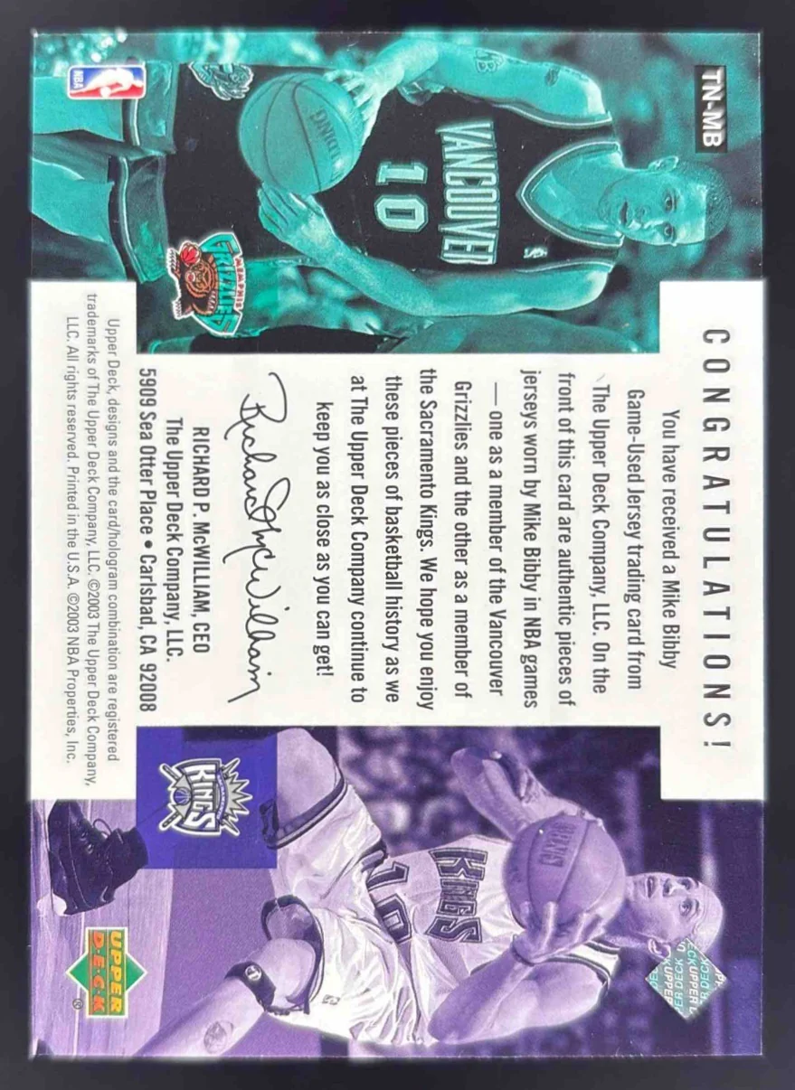 2002-03 Upper Deck Championship Drive Then and Now Jersey #TN-MB Mike Bibby - Image 2