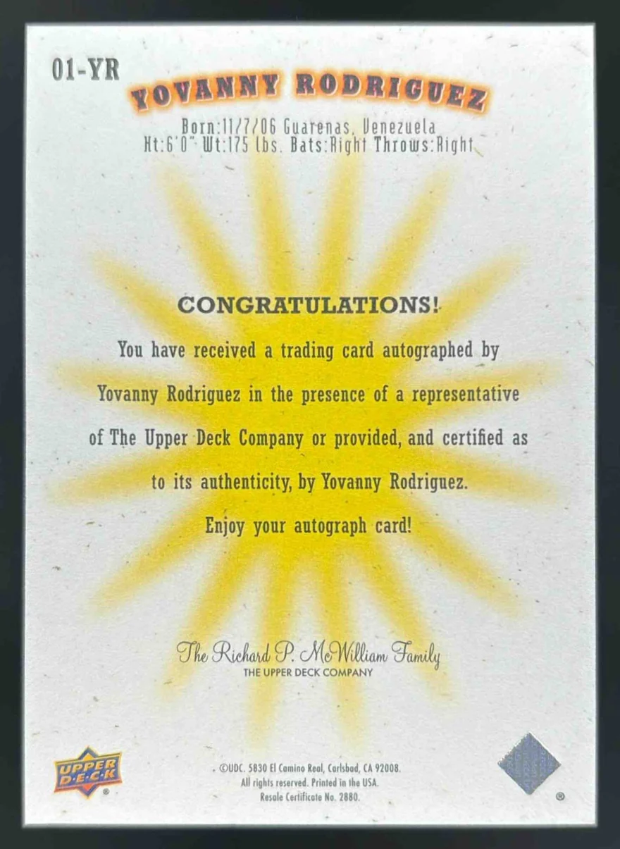 2025 Upper Deck Goodwin Champions SP Authentic 2000 Yovanny Rodriguez Auto /299 - Image 2