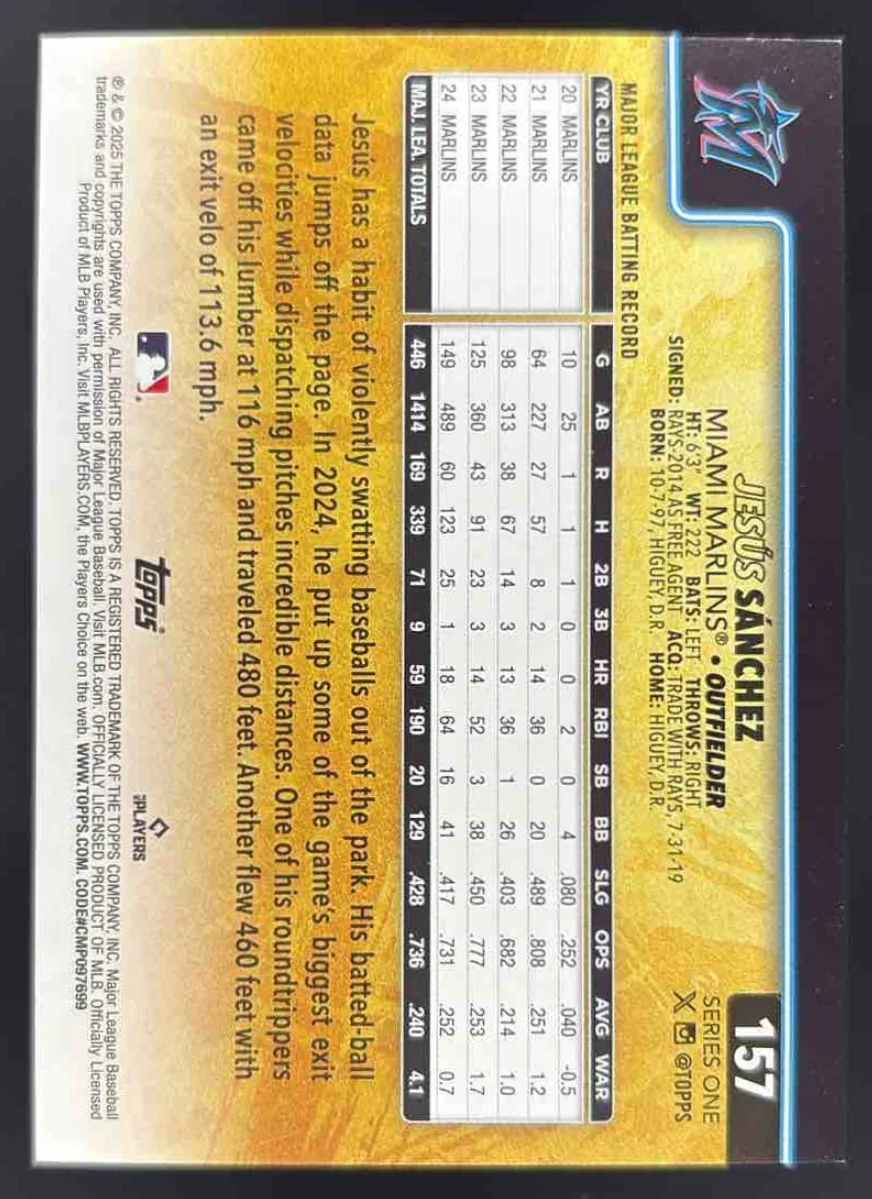 2025 Topps Golden Mirror Variation SSP #157 Jesus Sanchez - Image 2