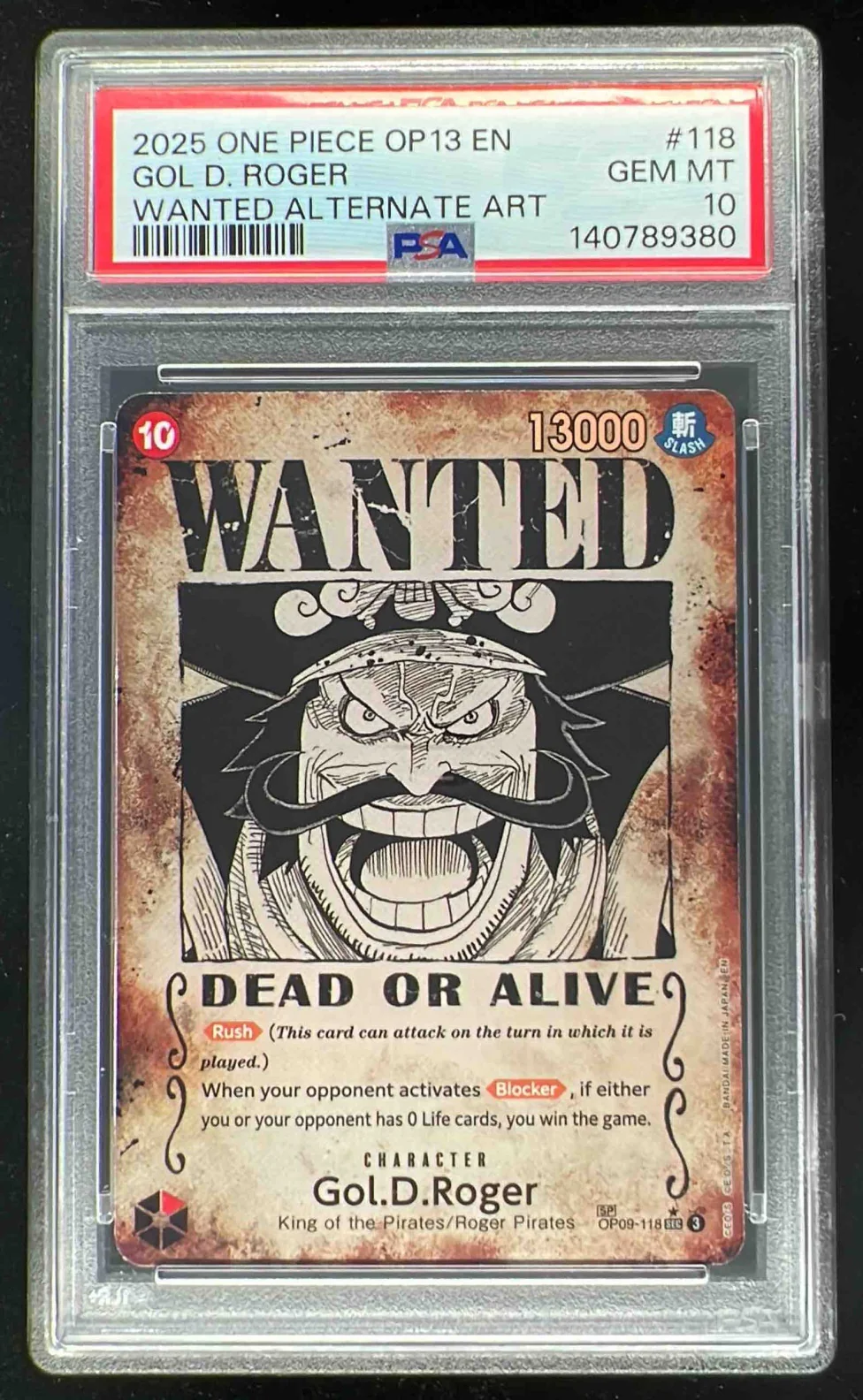 2025 One Piece OP13 EN Wanted Alternate Art #118 Gol D Roger PSA 10