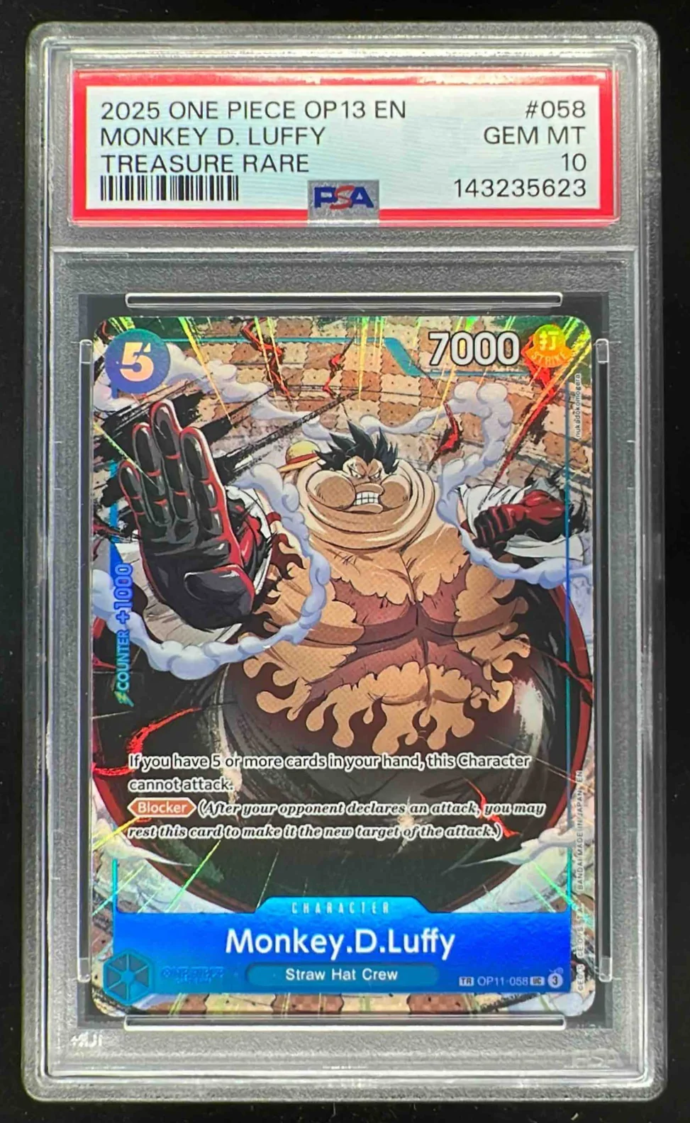 2025 One Piece OP13 EN Treasure Rare #058 Monkey D Luffy PSA 10
