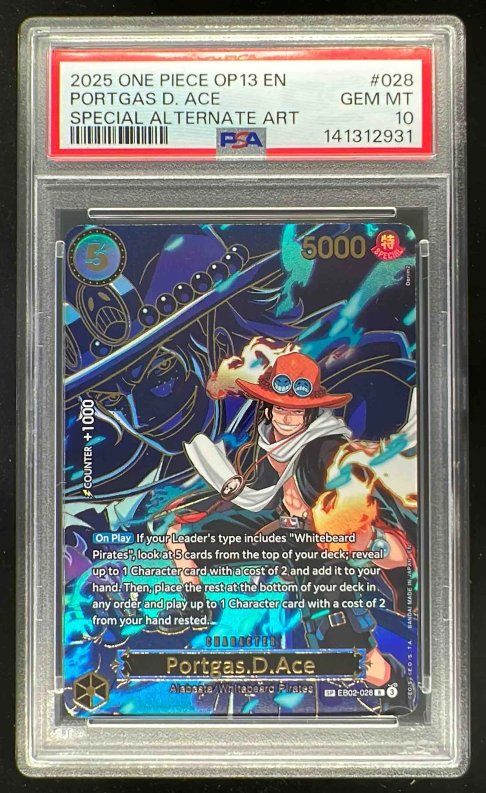 2025 One Piece OP13 EN Special Alternate Art #028 Portgas D Ace PSA 10