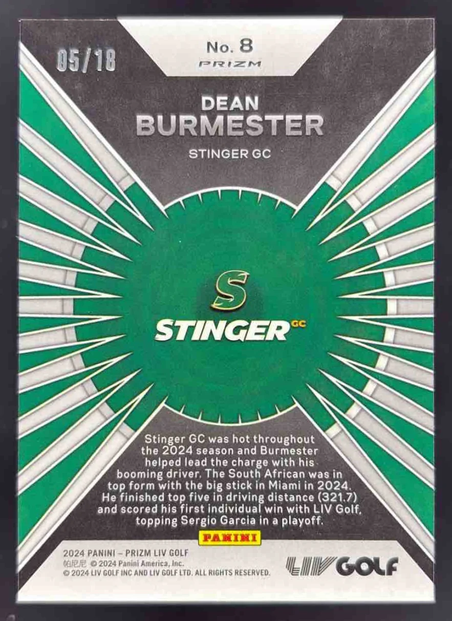 2024 Panini Prizm LIV Dominance Green Prizm #8 Dean Burmester /18 - Image 2