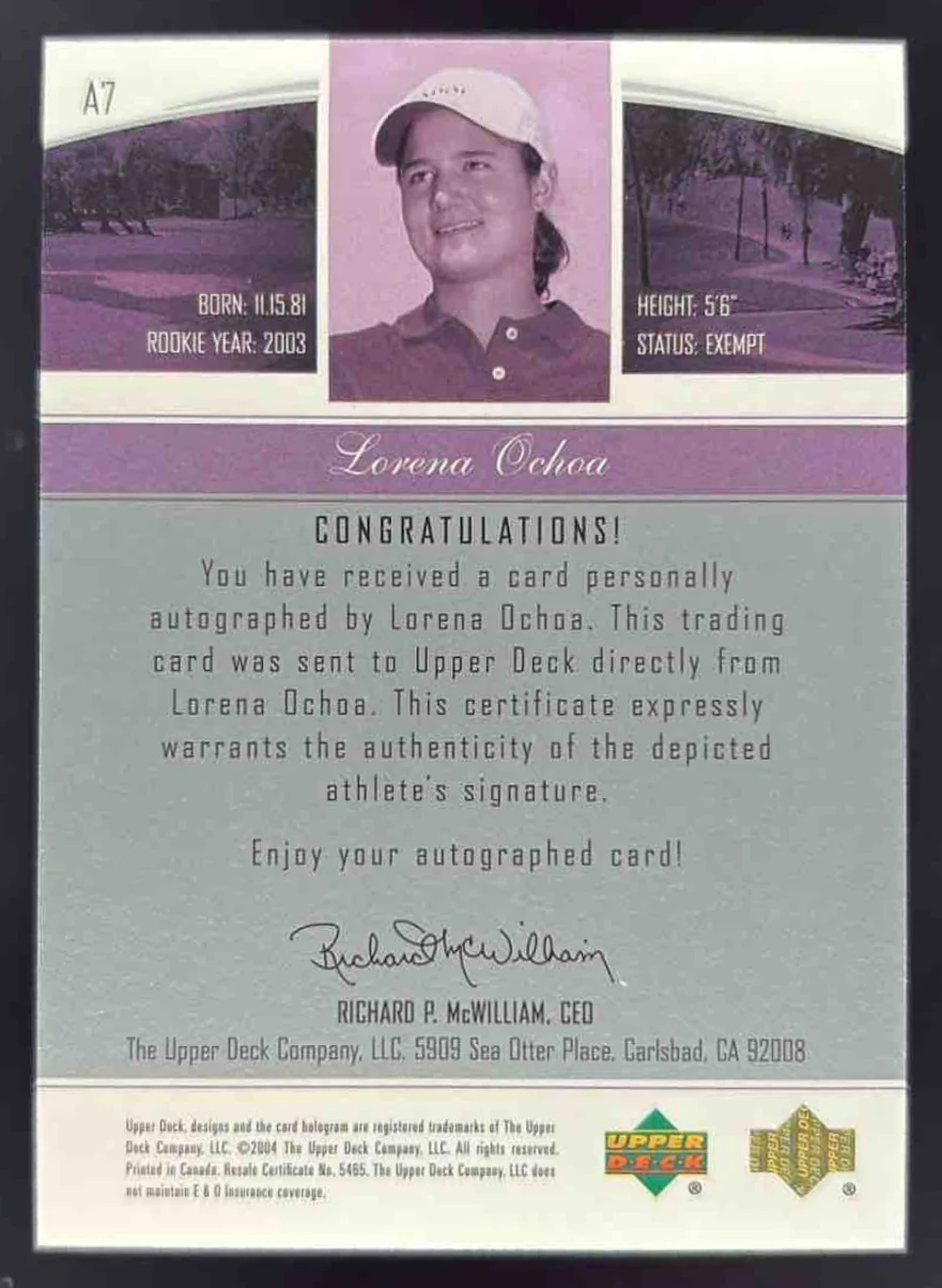 2004 Upper Deck Endorsements of Excellence Auto Lorena Ochoa - Image 2