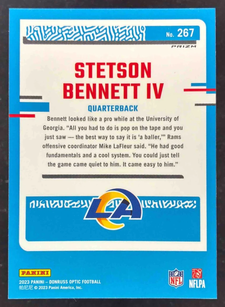 2023 Donruss Optic Blue Glitter Prizm #267 Stetson Bennett RC Rated Rookie - Image 2
