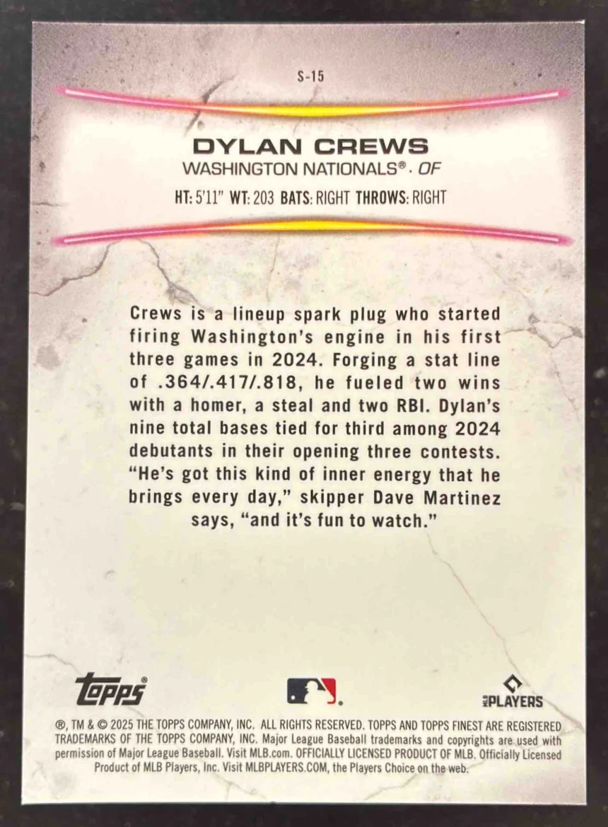 2025 Topps Finest Smashing Through #S-15 Dylan Crews RC - Image 2