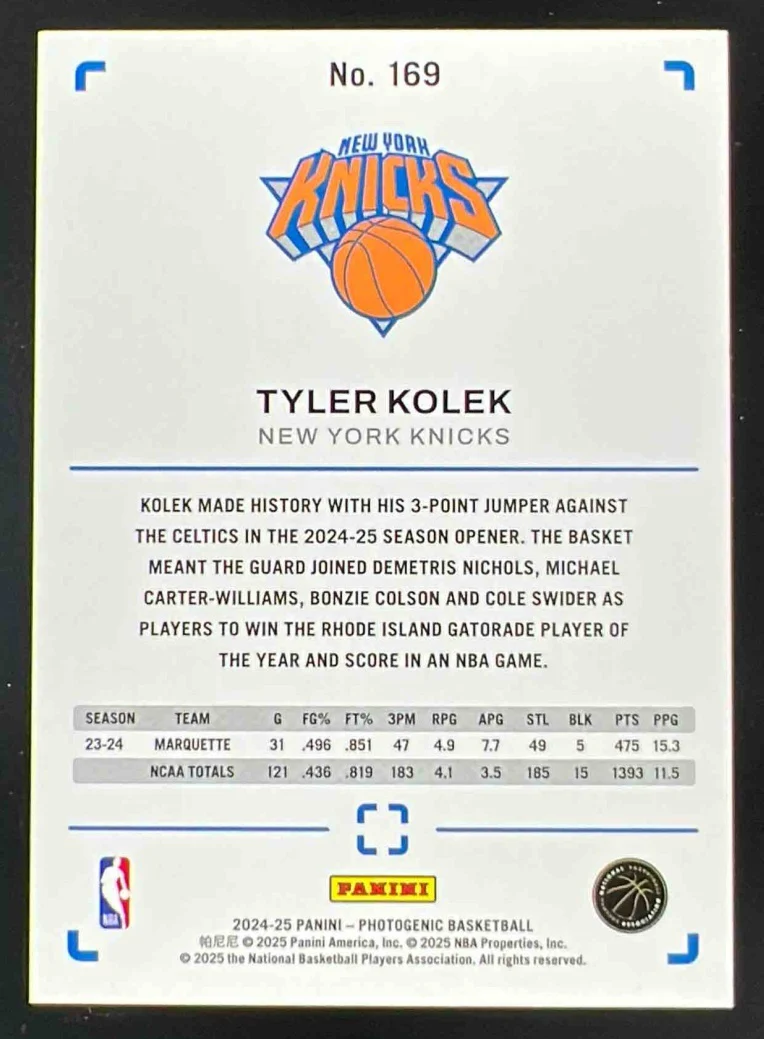 2024-25 Panini Photogenic #169 Tyler Kolek RC - Image 2