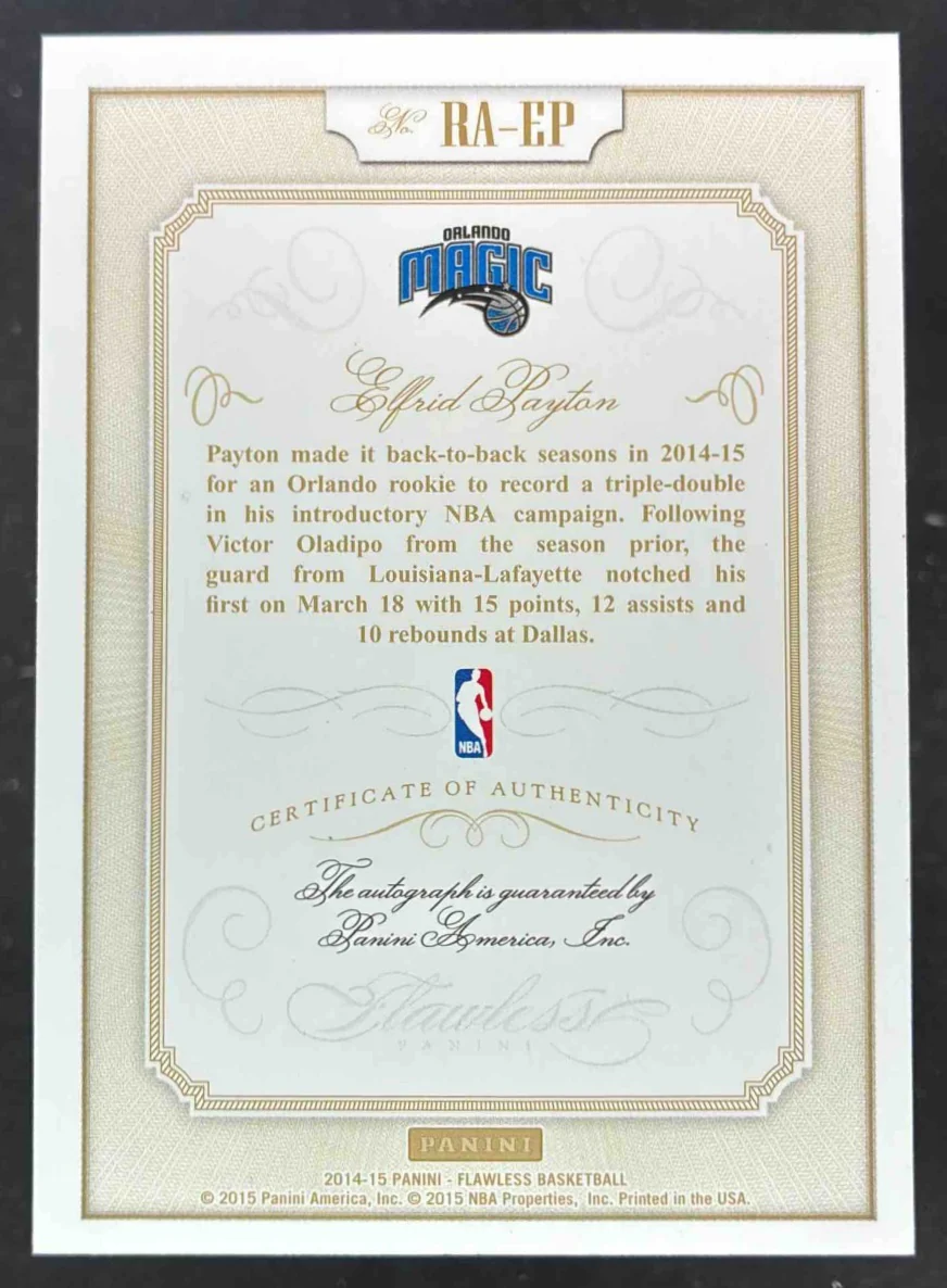 2014-15 Panini Flawless Rookie Autographs Gold #RA-EP Elfrid Payton RC Auto /10 - Image 2