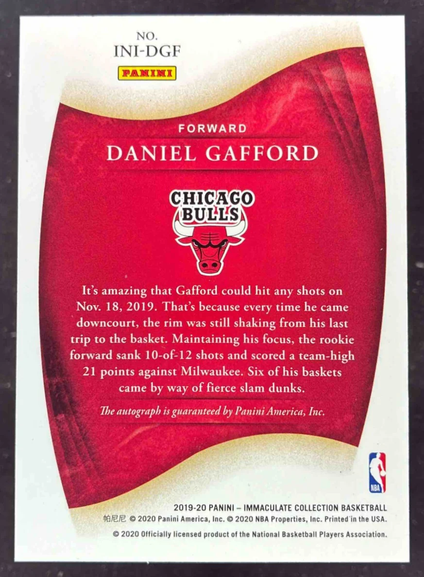 2019 Immaculate Collection Initiation Ink Gold #DGF Daniel Gafford RC Auto /10 - Image 2
