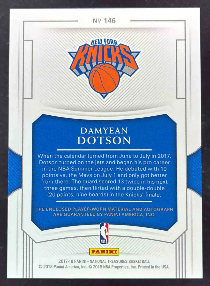 2017-18 National Treasures Limited Edition FOTL #146 Damyean Dotson RC Auto /15 - Image 2