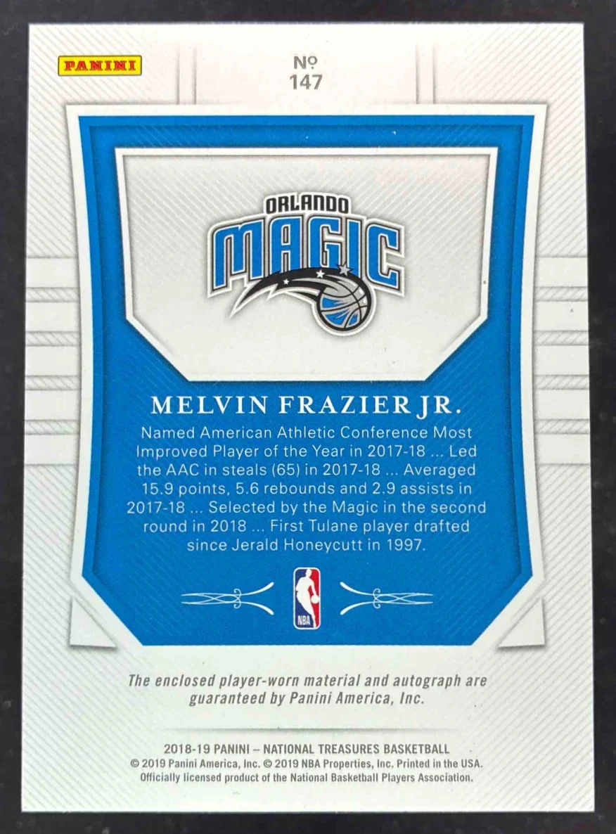 2018 National Treasures Rookie Patch Limited Blue Melvin Frazier Jr. RC Auto /3 - Image 2