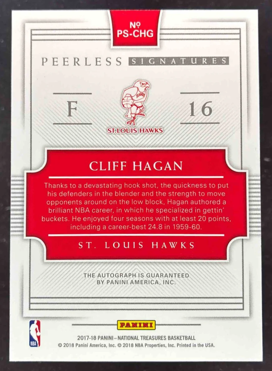 2018 National Treasures Peerless Signatures Emerald #PS-CHG Cliff Hagan Auto /5 - Image 2