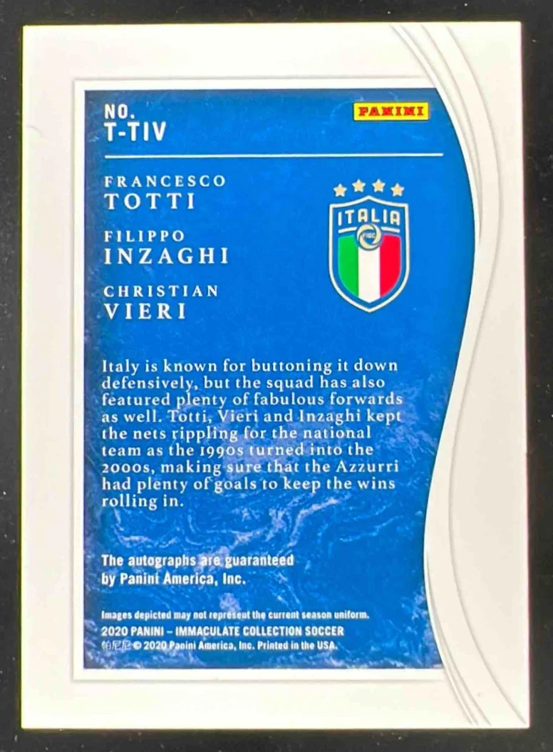 2020 Immaculate Triple Auto Christian Vieri Filippo Inzaghi Francesco Totti /35 - Image 2