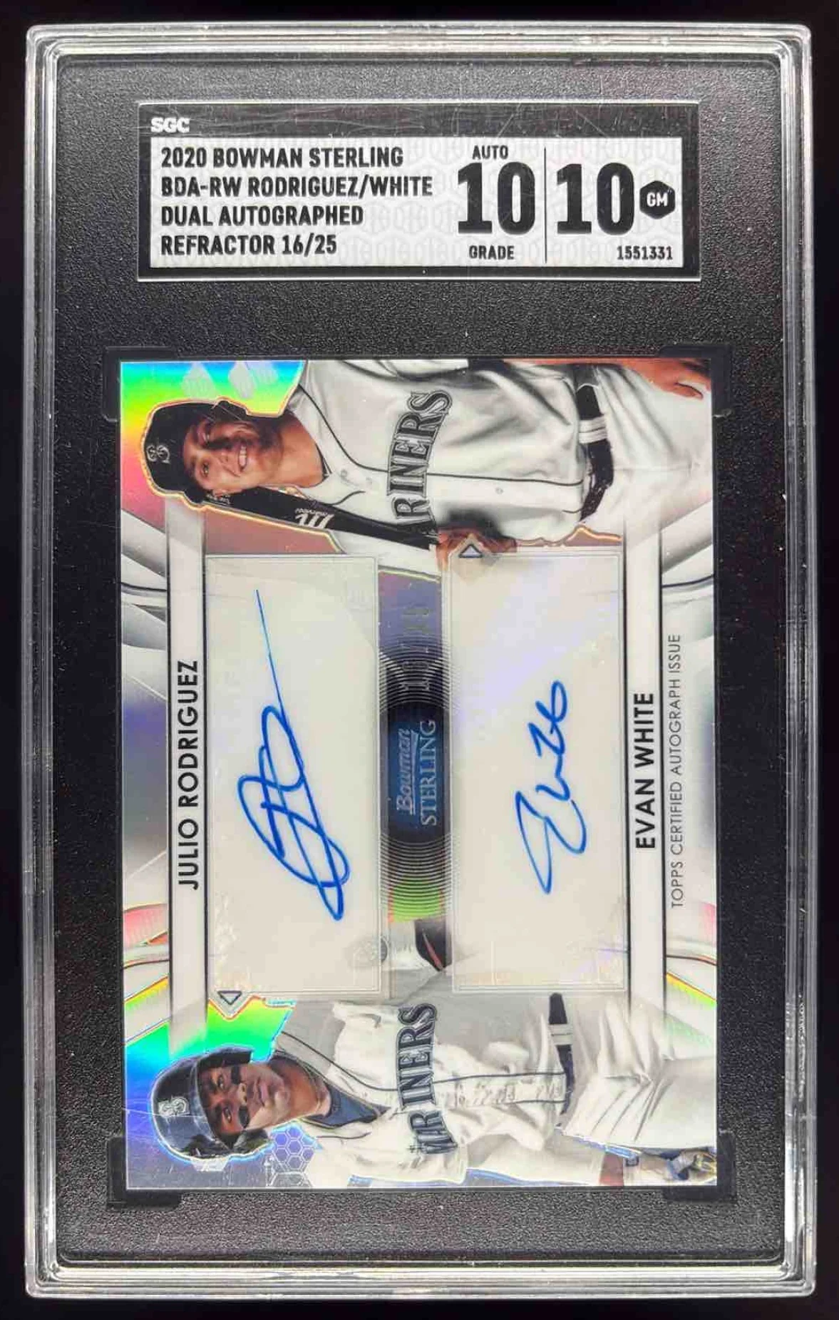 2020 Bowman Sterling Dual Refractor Auto Evan White Julio Rodriguez /25 SGC 10