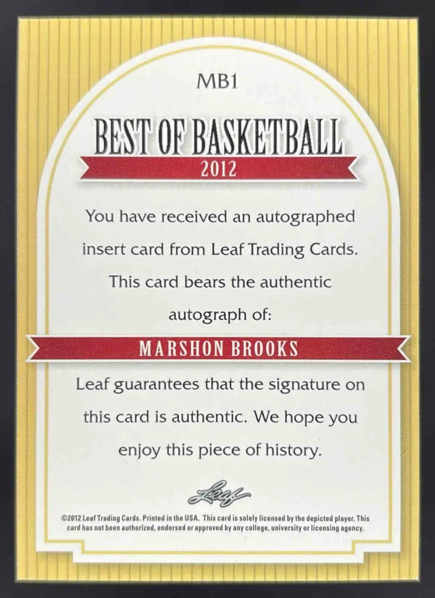 2011-12 Leaf Best of Basketball Autographs Red #MB1 MarShon Brooks Auto /5 - Image 2