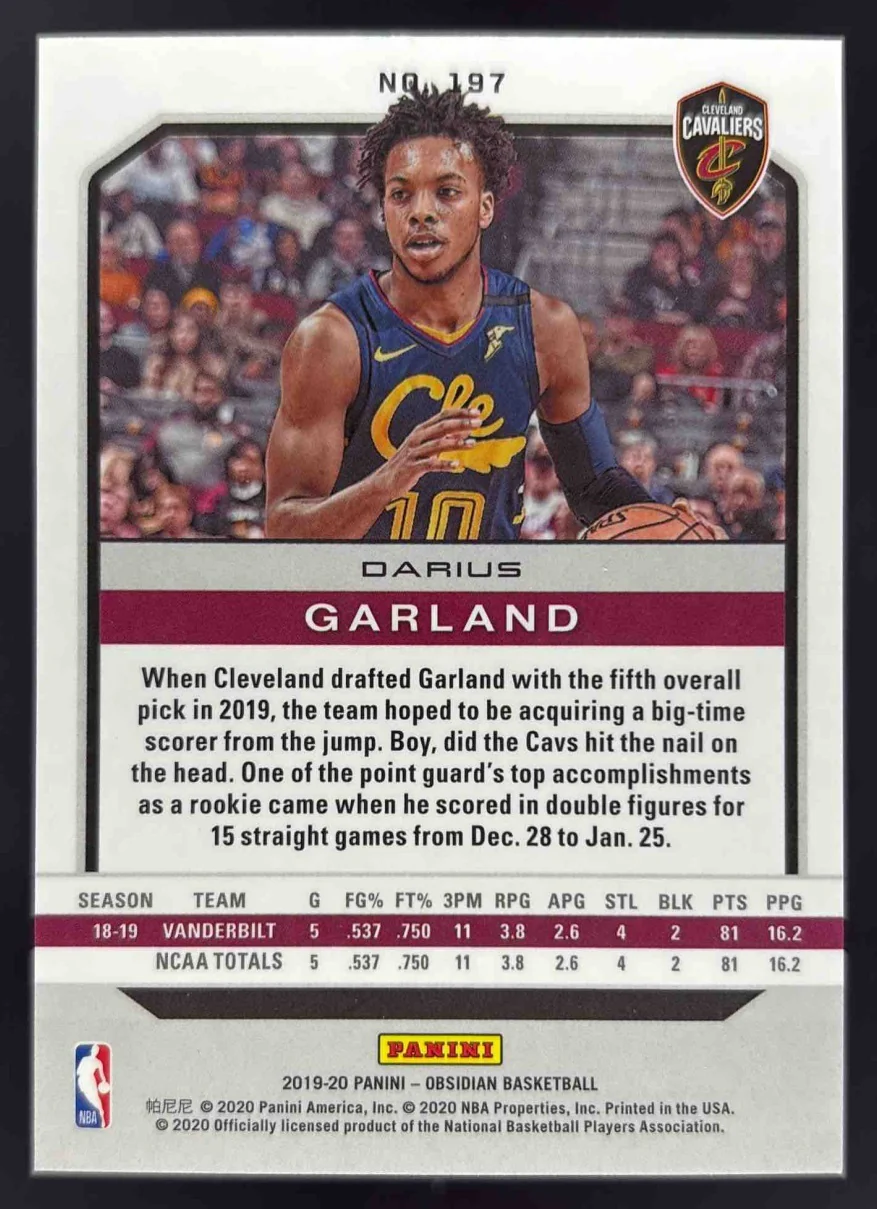 2019-20 Panini Obsidian #197 Darius Garland RC - Image 2